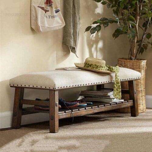 American Solid Wood Living Room Shoe Changing Stool Home Furniture Ottomans Hallway Porch Shoe Racks Simple Modern Bedroom Bench