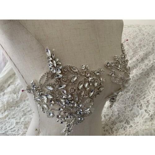 Rhinestone bead applique, crystal bodice patch, heavy bead handmade