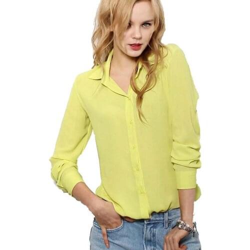 Danjeaner Women Slim Blouses Long Sleeve Turn-Down Collar Solid Ladies Chiffon Blouse Tops OL Office Style Chemise Femme