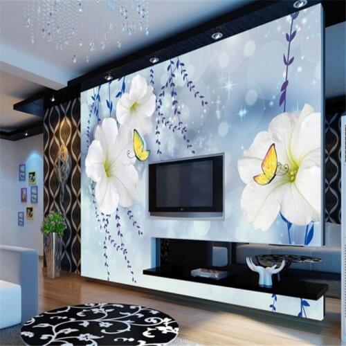 Custom mural Custom large living room wallpaper fantasy blue lily flower wallpaper bedroom mural