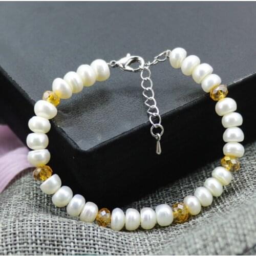 2 style 7-8mm abacus white natural freshwater cultured pearl beads bracelets new fashion cloisonne charms jewelry 7.5inch B3085