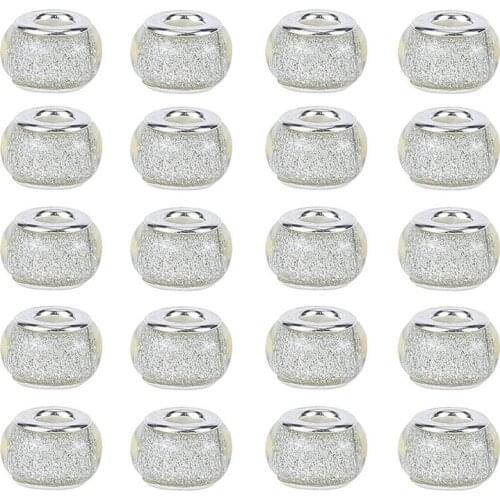 10Pcs White Color Glitter Powder Resin Muranos Rondelle Charms Round Loose Large Hole Spacer Beads For Women Jewelry Making Bulk