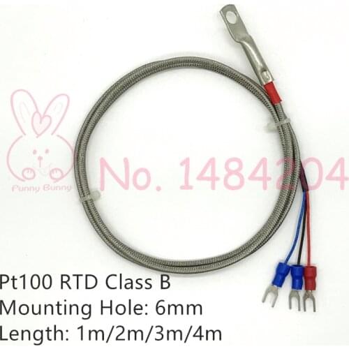 PT100 RTD Class B Temperature Sensor with M6 Mounting Hole 6mm 3 Core Shielded Wire Resistant Detector for Flat Surface