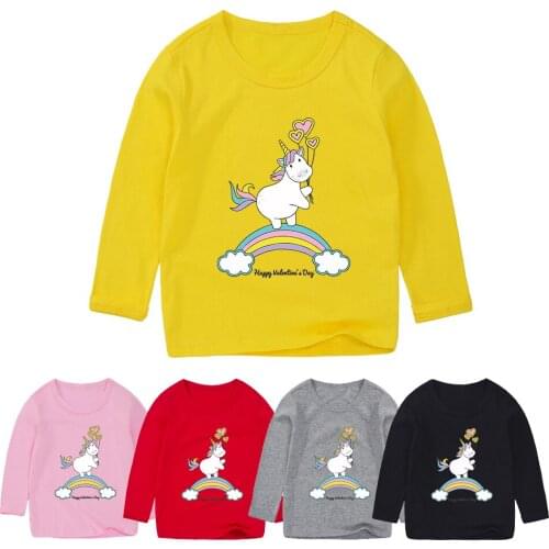 Cute Unicorn Children T Shirt Long Sleeves Funny Baby Boys Girls Harajuku Summer White T-shirt Kids Cartoon Clothes