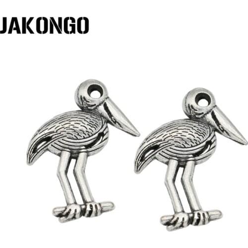 JAKONGO Antique Silver Plated Birds Charms Pendant for Jewelry Making Earrings Bracelet Accessories DIY 22x18mm 15PCS/lot