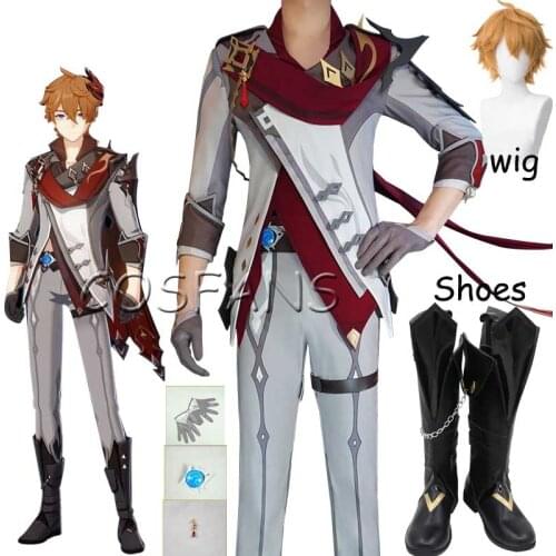 Genshin Impact Tartaglia Cosplay Costume Game Suit Tartaglia Wigs Mask Anime Uniform Halloween Party Outfit Men Costumes wig
