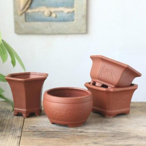 Red Clay Breathable Flowerpot Ceramic Succulent Plant Pot Vase Bonsai Planter Flower Container Living Room Balcony Home Decor