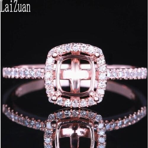 LaiZuan 6x5.5mm Cushion Cut Solid 14K Rose Gold AU585 SI/H Natural Diamond Engagement Semi Mount Ring Setting Women Jewelry Gift