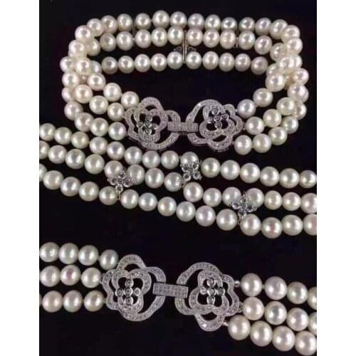 Hot sell 7-8mm white natural freshwater pearl necklace Bracelet long chain fine jewelry