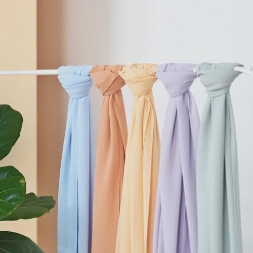 Hijabs Women Scarf Fashion Malaysia Solid Color Pearl Chiffon Long Shawl Muslim HeadBand Headscarf Lady European and American