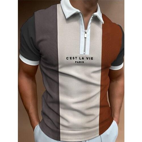 Mens Summer 2021 Short Sleeve Mens Polo shirt with Stripe Stitching Casual Mens Lapel Zip-up Polo SHIRT S-3XL