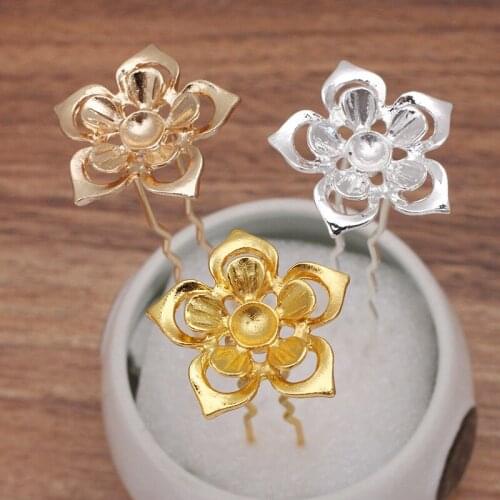 20pcs 25mm Flowers Hair Sticks Base Metal Brass Hairpin Settings Bridal Headdress DIY Accessories For Jewelry Making