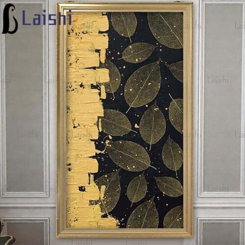 Large size Full square diamond painting Abstract doodle golden leaves full diamond embroidery rhinestone mosaic diamond inlaid