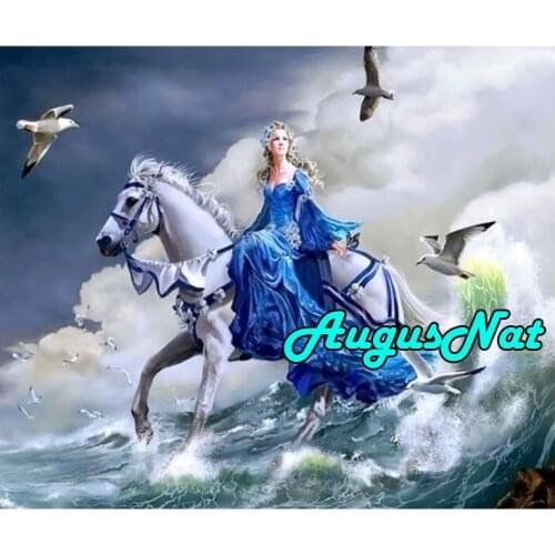 5d full square diamond painting woman horse diamant embroidery stitch sea wave canvas painting oil paint by number landscape new