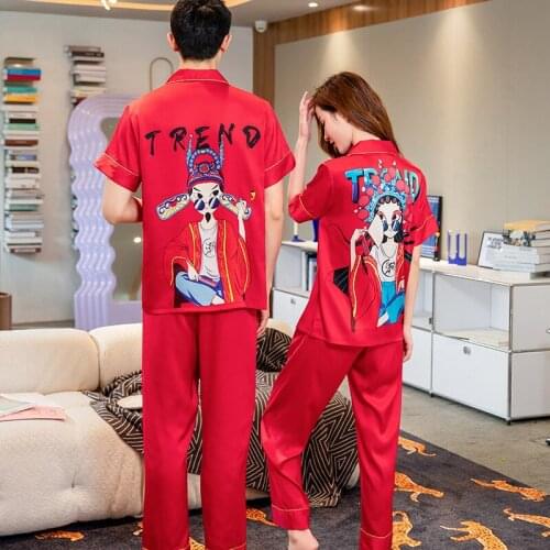 Luxury Women Pajamas Ice silk Long sleeve Unisex Sleepwear High Quality Short Sleeve Home Wear Men Pajamas Cartoons Pajamas Sets