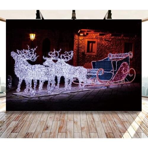 Christmas Garland Reindeer Sleigh Street Night Light Cottage Background For Photo Studio Winter Backdrop casitas de navidad