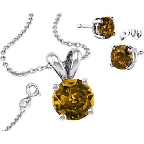 Its Sterling CZ 2.00 Carat Total Stud Earrings, Round Necklace with Pendant and 18" Chain