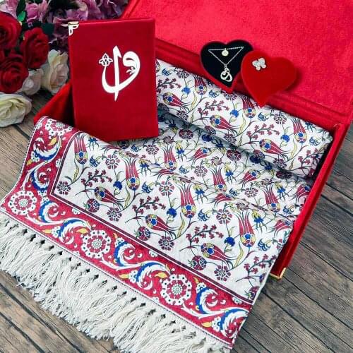 Special Tile Pattern Prayer Rug, Quran, Necklace Set for Mother FREE SHİPPİNG