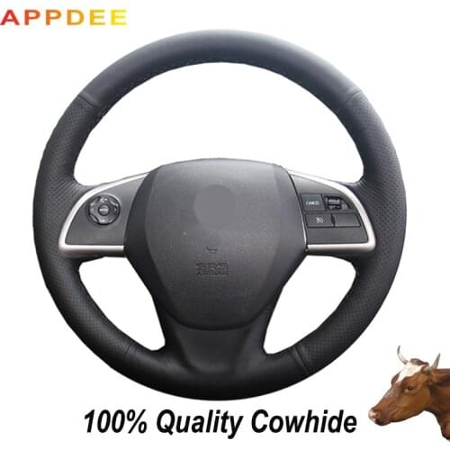 APPDEE Hand-stitched Black Genuine Leather Steering Wheel Cover for Mitsubishi Outlander 2013 2014 Mirage 2014 ASX
