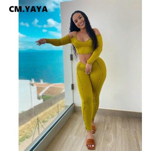 Lemon Gina Women Set Solid Spliced Crop Tops + Pencil Pants Two 2 Piece Sets Active Tracksuits Fashion Casual Outfits Autumn