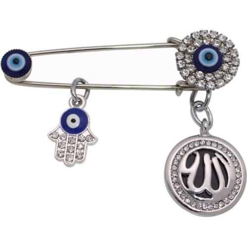 ZKD muslim islam Allah Turkish evil eye hamsa hand of fatima Stainless Steel Scarf Hijab brooch Baby Pin
