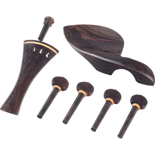 1 Set DIY Ebony Chinrest Tuning Pegs Endpin Tailpiece for 4/4 Size Violin Fiddle Replacement Parts