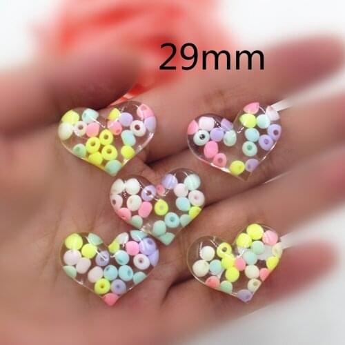 10pcs/lot DIY resin cabochons accessories flat back resin kawaii heart with colorful beads