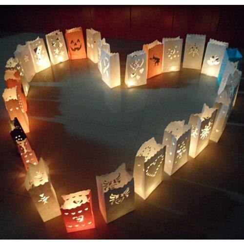20Pcs Wedding Decor Heart-shaped Flame Retardant Paper Candle Bag DIY Handmade Paper Lanterns Festival Decorative Candle Bag