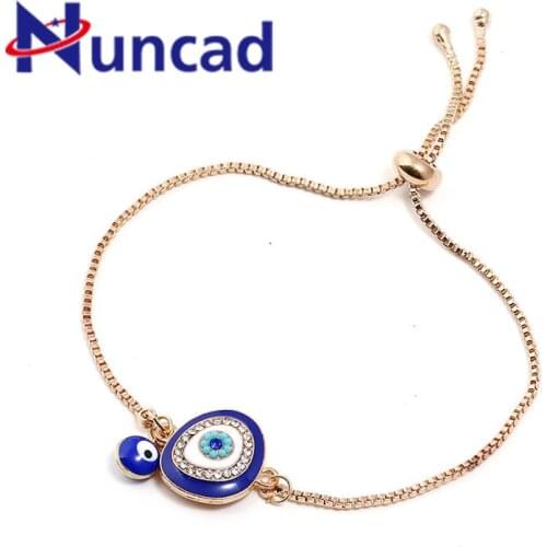 2021 Turkish Lucky Blue Crystal Evil Eye Bracelets for Women Handmade Gold Chains Lucky Jewelry Bracelet Female