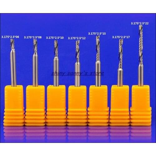 3.175x2.5x8/10/12/17mm Single Flute Spiral End Mill Acrylic PVC MDF Milling Cutter Tungsten Cutting Tool CNC Tool Brand New