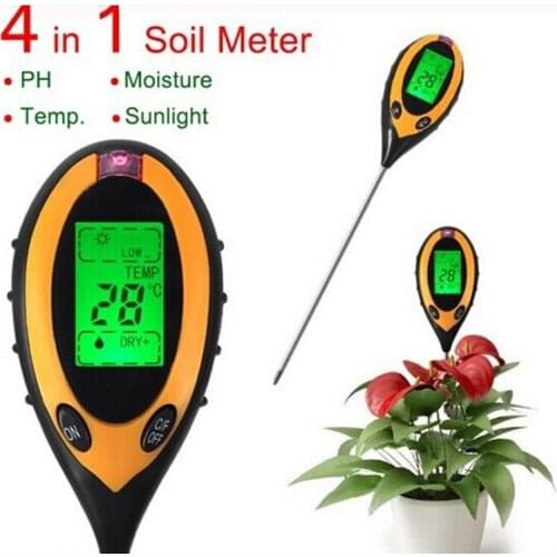 4 in 1 Digital Garden Plant Flower Sunlight Moisture Temp PH Tester Meter Soil Survey Instrument Analyzer Tools AMT-300