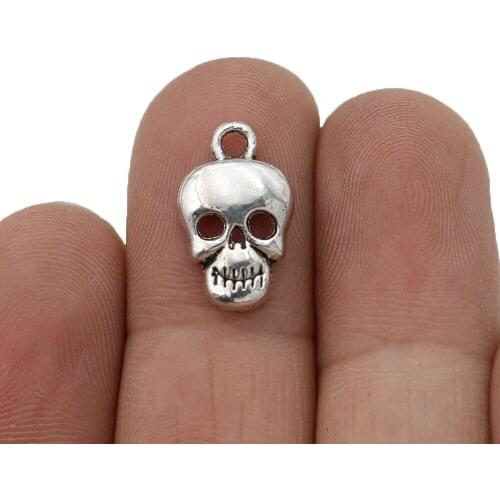40pcs Antique Silver plated Skull Charm Pendants for Jewelry Making Bracelet DIY Accessories 17x10mm