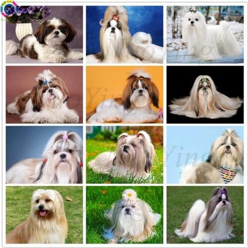 5d Diamond Painting Shih Tzu Dog Full Square Round Diamond Embroidered Animal Mosaic Picture Cross Stitch Kit Home Decoration
