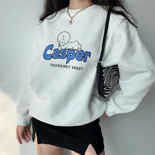 American Vintage Cartoon Printed White Casual Sweatshirts Women Crewneck Autumn Thick Warm Pullover Tumblr Fashion Cute Jumper