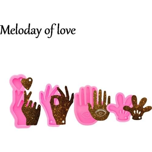 Shiny Hand Sign Language I Love You and Ok Keychains Mold DIY Epoxy Resin Moulds Silicone DY0118
