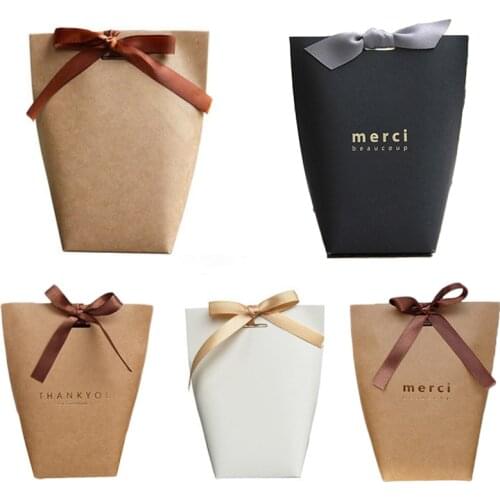 Large gift bag French Thank You Upscale Black White Bronzing Gift Box Package Candy Bag Wrapping Supplies Packaging Boxes 5 Pcs