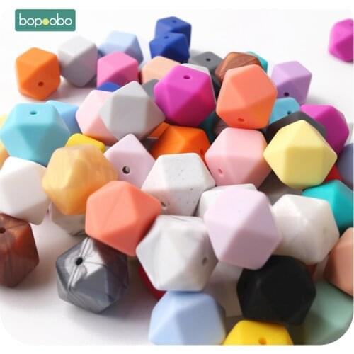 Bopoobo 100Pc 17mm Silicone Hexagon Beads Silicone Baby Teether Silicone Beads For Necklace Safe Toys Silicone Tiny Rod
