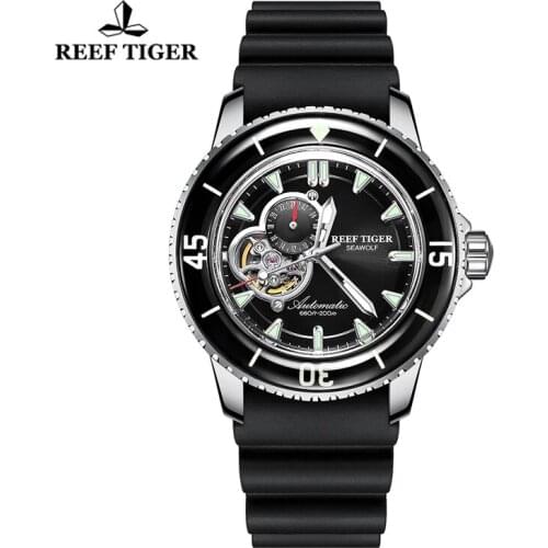 Reef Tiger/RT Luxury Dive Watches Men Waterproof 200M Automatic Watches Rubber Strap Sapphire Glass Mechanical Watches