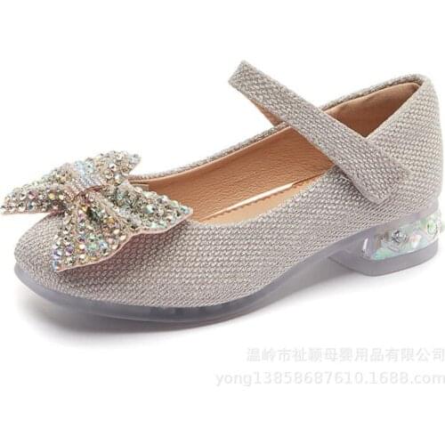 Childrens Shoes 2021 New Autumn Casual Glitter Bowknot Children High Heel Girls Shoes Fashion Princess Dance Party Sandals