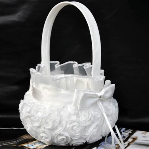 Flower Girl Basket For Wedding Ceremony Party Decoration Love Satin Case Candy Storage Basket Small Gift Paper Container