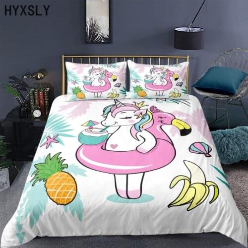 Cute Unicorn Bedding Set Queen 3D Printed Comforter Duvet Cover Bedclothes 2/3pcs Home Textiles Luxury Horse Animal 200x200cm