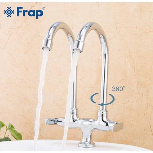 Frap Kitchen Faucet single cold water 304 Stainless Steel universal tube double pipe outlet faucet sink wall out of the rotation