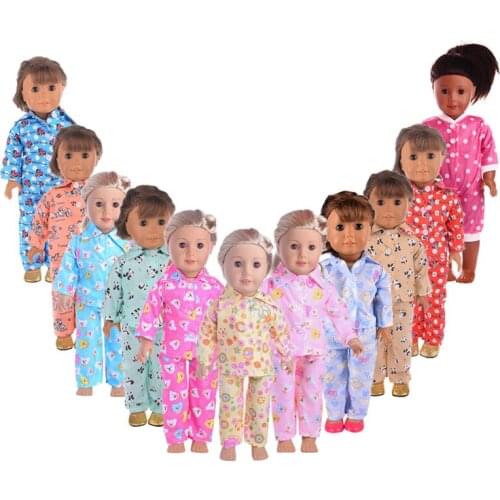 Doll Clothes Long Sleeves Printed Pajamas Suits Fit 18Inch American & 43Cm Baby New Born Doll For Our Generation Doll Daily Life