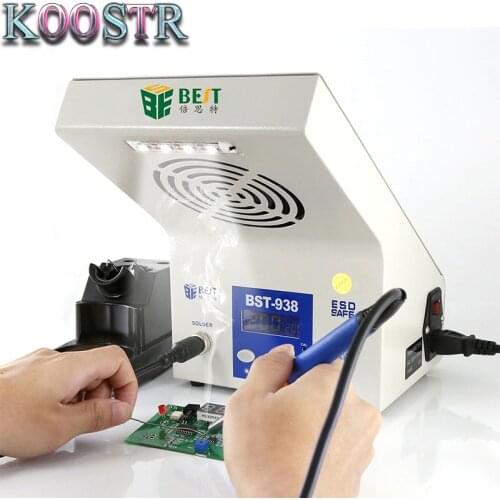 BST-938 220V/110V Latest Design Multi-funcational 3 in 1 LED light Soldering Smoke Absorber Soldering Iron Station