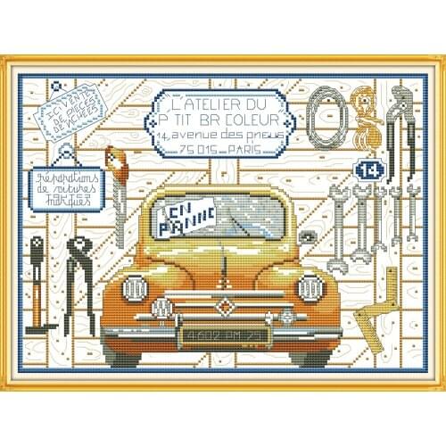Automobile Repair room cross stitch kit aida 14ct 11ct count print canvas stitches embroidery DIY handmade