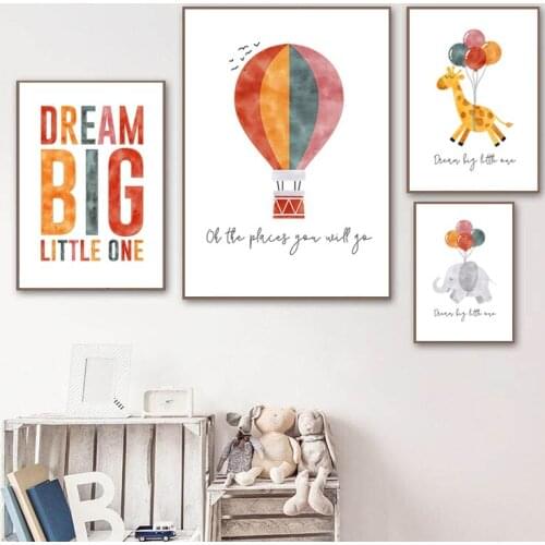 Nursery Watercolor Animal Balloon Canvas Printing Giraffe Sheep Poster Nordic Wall Art Painting Pictures for Kids Bedroom Decor