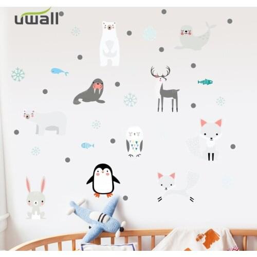 Nordic Cute Animals Wall Stickers For Kids Room Self-adhesive Baby Bedroom Decor Cabinet Door Sticker Wall Decoration Home Decor