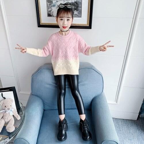 New Girls Sweater Babys Coat Outwear 2021 Splicing Thicken Warm Warm Winter Autumn Knitting Pullover Childrens Clothing