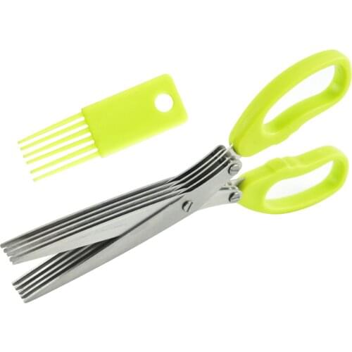 2021 Stainless Steel Green Scissors Vanilla Paper Shredder Herb Scissors With 5 Blades Kitchen Gadgets For Cutting serviceable