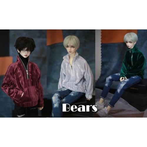 BJD doll clothes are suitable for 1/3 1/4 Uncle size velvet stand collar zipper Street raglan sleeve sweater doll accessorie